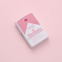 ins粉万宝路烟盒20支装烟盒自动弹盖圣诞节礼物烟盒网红同款日版 粉色打火机