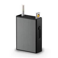 香菸烟盒打火机一体20支装充电创意便携防风烟具点烟器个性超薄男 黑