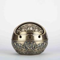 烟灰缸防风带盖耐摔欧式家用客厅茶几大号复古创意个性高档烟灰缸 青古铜(富贵花)小号