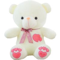 网红泰迪熊猫毛绒玩具大号抱抱熊女生布娃娃抱枕发光公仔生日礼物 全长45厘米 粉绣花普通款【不发光不唱歌】