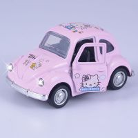 粉色迷你合金玩具车模型Q版可爱仿真卡通猫金属回力汽车女孩玩具 粉色卡通声光-甲壳虫