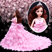 娃娃拖尾大婚纱套装礼盒女孩过家家玩具生日礼物 粉色 单买裙子