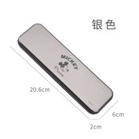 迪士尼文具盒卡通创意马口铁铅笔盒男女孩小学生儿童开学学习用品 银色1个(DM28210)