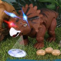 恐龙世界大号仿真动物会下蛋走路三角龙灯光逼真音效投影功能玩具 仿真三角龙【棕色】 自备电池+送三个恐龙蛋