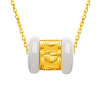 代购金镶玉路路通转运珠和田玉吊坠项链2021新年礼物 白玉路路通