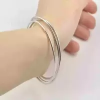 五圆环银手镯9999纯银女足银光面简约时尚细圆圈网红百搭生日礼物 三圆环9999万足银 配鉴定证书 56适合75-90斤