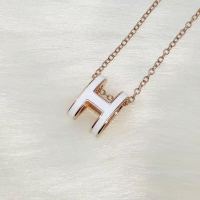 纯银项链H字母女项链珐琅h包包项链琅吊坠锁骨链送女友情人节礼物 H玫瑰金白色 精美包装盒