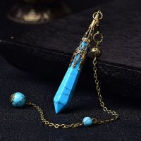 新款水晶灵摆占卜天使之翼能量石项链吊坠灰月光调频生日礼物男女 古铜款圆珠链[加赠灵摆表] 红熔石灵摆