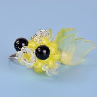 5个价diy手工制作小挂件小金鱼穿珠材料包串珠钥匙扣包包挂饰品 大眼鱼小挂件材料包-柠檬黄 非成品 5个装