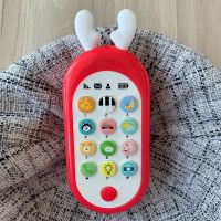 0-2岁婴儿变脸早教玩具手抓可咬手机玩具男女孩宝宝音乐电话礼物 可咬鹿角手机[红色]+电池挂绳
