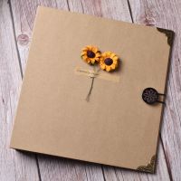 12寸复古diy相册创意手工礼物活页粘贴式影集车票收藏册素描本 礼盒装牛皮-白色内页（送太阳花） 送2张角贴+一套笔（不