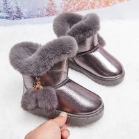 儿童雪地靴女童靴子2020新款冬季短靴加绒冬鞋保暖雪地棉防水棉鞋 灰色 25鞋内长约13.8cm