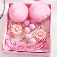 中国风新年儿童发夹古风发饰唐装女童发卡过年小女孩流苏汉服头饰 粉色 8件套