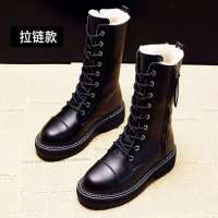 儿童马丁靴加绒加厚亲子鞋2020新款防滑软底时尚靴子女鞋雪地靴 黑色大棉 27 儿童[16.2CM]