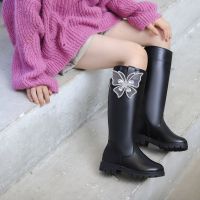 儿童靴子秋冬女童长筒靴加绒2020新款中大童女孩雪地靴洋气高筒靴 黑色-730蝴蝶结 26码/内长15.8cm