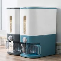 家用装米桶计量按压储米箱桶防虫防潮密封大米收纳大容量24斤米缸 6068蓝色24斤-赠多功能量米杯