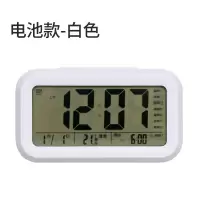 闹钟学生闹钟可充电静音多功能电子小闹铃宿舍智能夜光儿童 电池款-白色