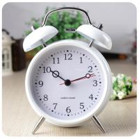 4寸金属双铃大声懒人机械闹钟创意 时尚静音夜灯表学生儿童 4寸白色简约