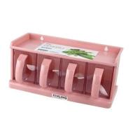 厨房盐罐抽屉式4格塑料调味盒壁挂式套装可钉挂墙式调料盒罐配勺[3月11日发完] 粉红色 2格调味盒