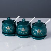 调料盒套装家用组合装陶瓷调味罐三件套佐料收纳调味瓶罐厨房用品 皇冠A款-瓶口没有描金