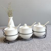 调料盒套装家用组合装厨房用品调味罐盐盒子收纳盒佐料盒陶瓷欧式 简欧线条 调味罐[A]款+架子