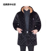 罩衣成人男款冬季加绒加厚工作服加大码厨房围裙韩版修身保暖棉衣 经典黑 L[推荐90-130斤]