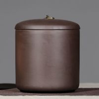 宜兴紫砂茶叶罐大码号手工密封醒茶器米桶七子饼普洱存储缸陶罐子 紫泥光七素面铜扣款
