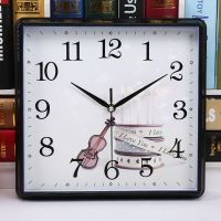 静音挂钟客厅卧室钟表现代简约方形挂表时尚大气创意钟表 29*28cm黑吉他