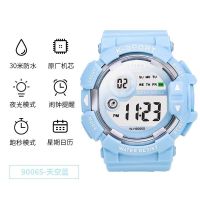 ins手表女学生韩版简约初中闹钟女孩夜光男独角兽可爱防水电子表 380圆款-梦幻蓝 手表+电池