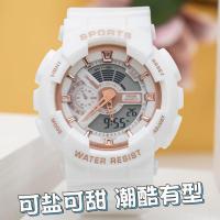 韩版简约手表女网红ins学院风手表夜光防水闹钟学生男运动电子表 918双白色金表盘 普通装+电池