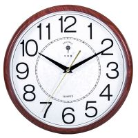 圆形石英钟时尚钟表客厅卧室挂钟现代日历挂表静音家用时钟 普通款 35厘米fg051木白