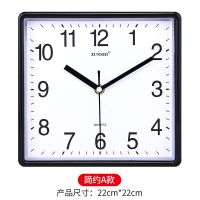 尊时方形静音挂钟客厅钟表卧室挂表现代简约时钟创意家用石英钟表 黑色 9英寸方形(直径22厘米)