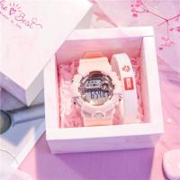 杨紫同款手表ins风独角兽电子表少女初中学生韩版简约防水学院风 圆形全粉 手表+电池