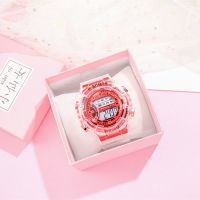 新款海贼王电子手表男防水夜光中小学生防水电子表女韩版运动手表 数字款:透明红色(夜光) 单手表(收藏送电池+急货)