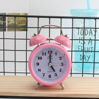 金属打铃闹钟超大声音初中学生夜灯闹钟可爱少女心钟表多功能时钟 糖果粉色三寸