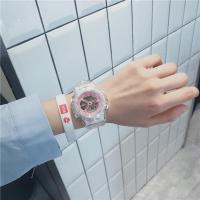 透明表带运动防水手表女ins风森系学院风中学生粉色独角兽电子表 粉色盘 手表+电池