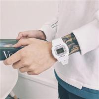 休闲运动手表男黑科技炫酷帅气青少年初高中生电子表时尚潮流简约 方形全白 手表+电子