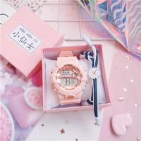 苏璇儿同款手表少女ins学院风初高中夜光防水学生韩版简约电子表 粉带金面 收藏送电池