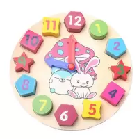 多功能木质制闹钟幼儿园早教教具 儿童学习日历数字时钟认知玩具 小形状时钟