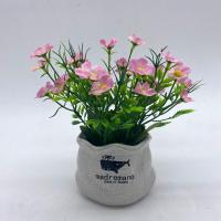 假花仿真花小盆栽绢花客厅装饰品办公室床头柜茶几桌面布景小摆件 花-陶瓷盆(迎春花粉色)