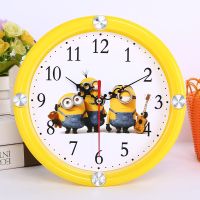 时尚现代挂钟客厅卧室挂表静音时钟卡通钟表简约创意石英钟 21cm黄三人DB