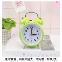 [一年质保]三寸金属打铃闹钟学生男女静音多功能儿童卡通小闹表 绿色加强版一年质保送电池