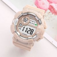 手表女ins风独角兽电子表初中学生可爱简约气质夜光运动防水闹钟 380马卡龙系列-卡其色 手表+电池