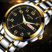 瑞士全自动机芯手表男士日历夜光防水非机械韩版潮钢腕表专柜 A-经典金黑色[数字刻度]进口机芯