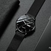 全自动机芯超薄手表男士学生韩版商务超薄防水夜光日历非机械手表 096黑网带银订黑底