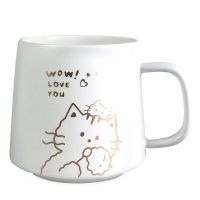 ins杯子女学生韩版可爱少女陶瓷杯带盖勺闺蜜马克杯家用情侣水杯 wow love you小猫[低杯] 单杯