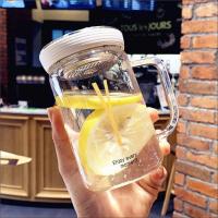 韩版网红简约办公带茶隔泡茶耐热玻璃杯男女学生水杯便携家用杯子[3月29日发完] 白色字母350ml 杯子+杯刷