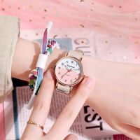 女学生手表韩版简约大方可爱防水夜光淑女高初中小学彩虹带石英表 米带点点鱼(表盘字面粉) 手表+电池