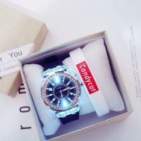 蔡徐坤同款男手表女学生韩版潮流百搭简约防水夜光情侣一对石英表 炫彩发光 黑(七彩光哦) 单个手表+备用电池