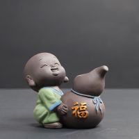 陶瓷彩砂小和尚水培花盆摆件茶盘茶宠花器可爱花瓶养花桌面花宠 小和尚水培花器:福禄高照